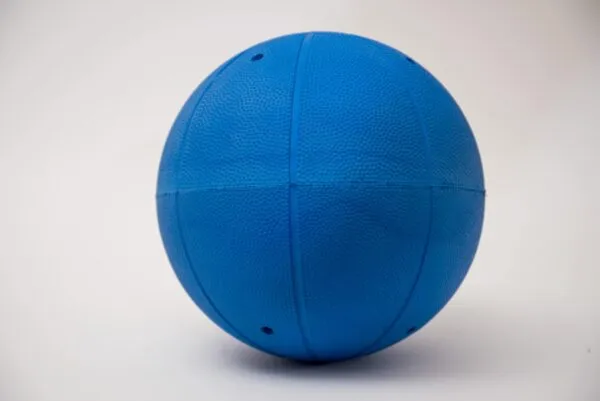 Goalball oficial de goma azul - Vista lateral